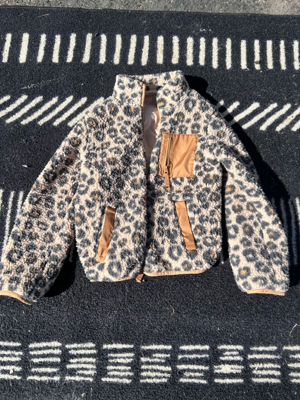 Cat & Jack Leopard Sherpa Jacket in Gray and Tan